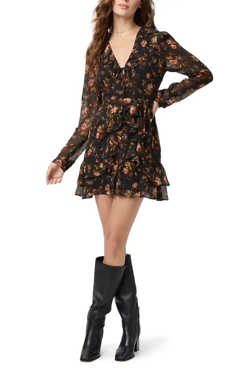 Tamera Floral Long Sleeve Silk Minidress | Nordstrom