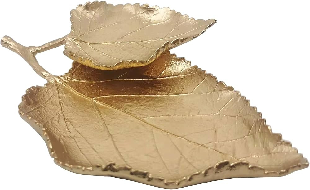 Jewelry Dish, Metal Trinket Dish Leaf Shaped Ring Holder Jewelry Organizer Vanity Dish Tray for D... | Amazon (US)