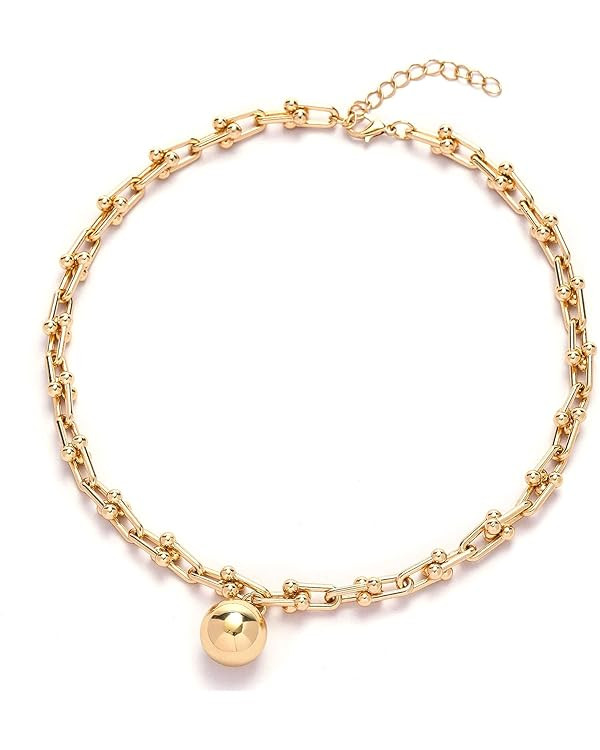 Paperclip Chunky Gold Chain Necklaces for Women Trendy Pendant Cute Gold Plated Filled Cuban U Li... | Amazon (US)