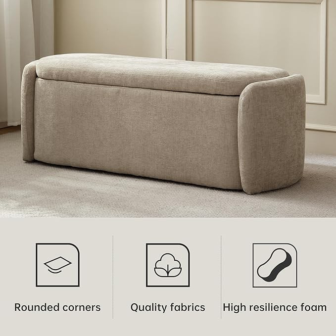 VKNOW 46" Oval Storage Ottoman Bench, Upholstered End of Bed Bench Ottomans Bench Foot Rest, Sher... | Amazon (US)