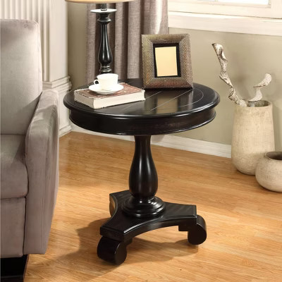 Roundhill Furniture Rene Round Wood Pedestal Side Table, Black | Target