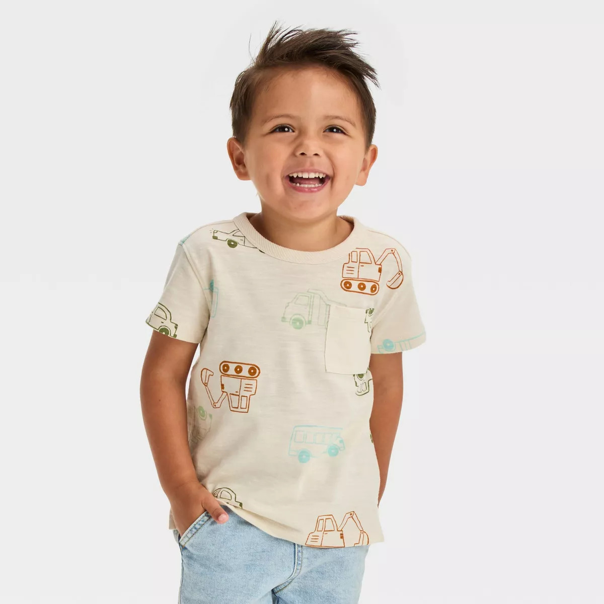 Toddler Boys' Short Sleeve Car Vehicle Printed Boxy Fit Jersey T-Shirt - Cat & Jack™ Off-White | Target