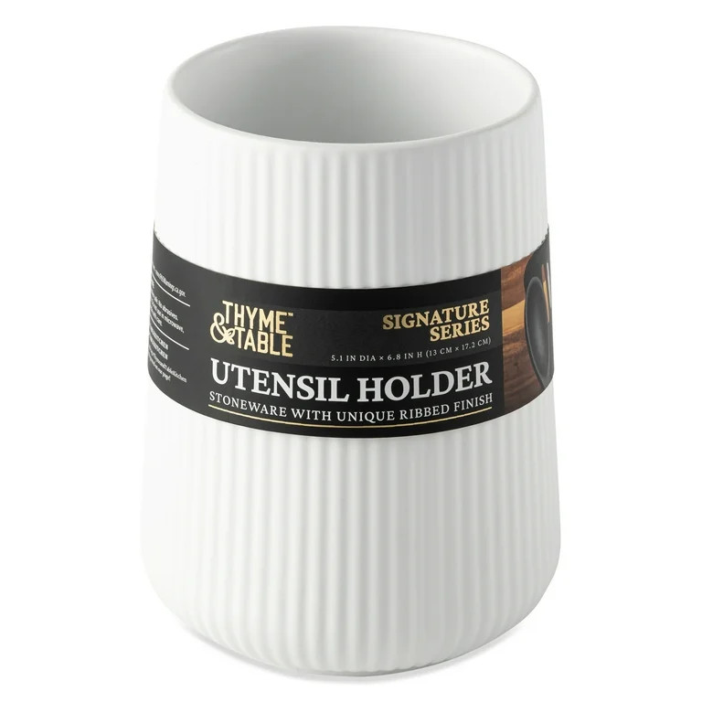 Thyme & Table 6.2" Ribbed Ceramic Kitchen Utensil Holder, White | Walmart (US)