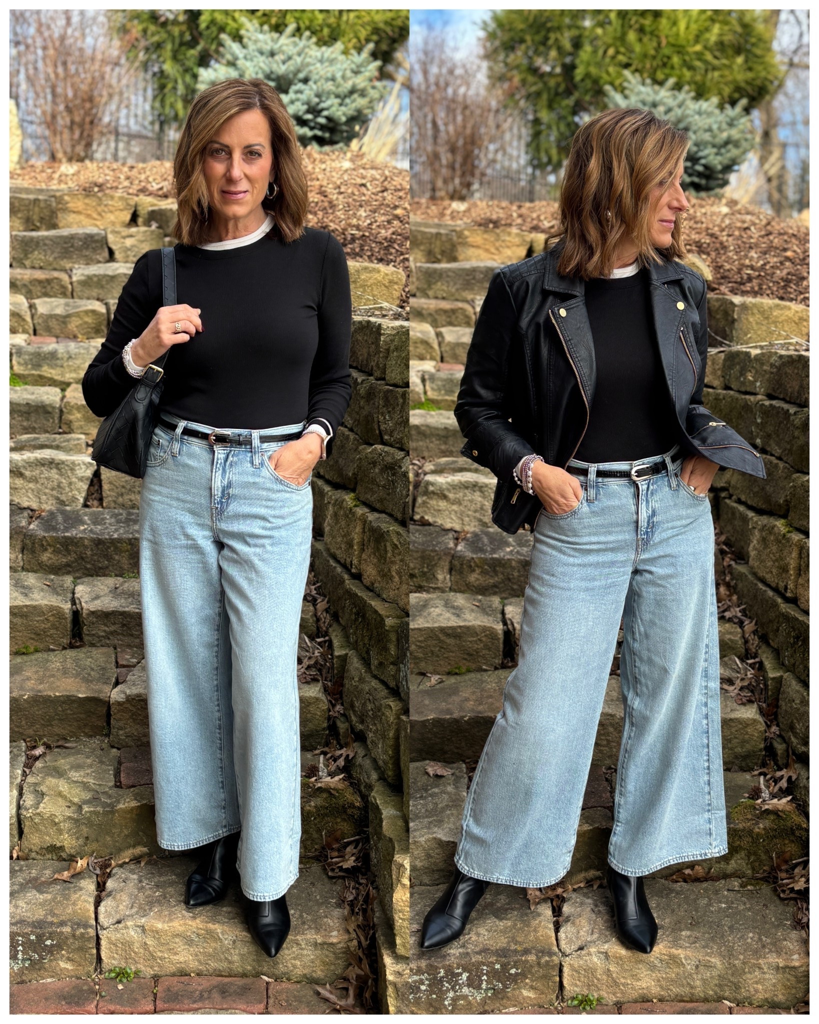 Levi’s Middy Wide Leg Ankle jeans
I’m wearing a size 26
They are midrise with a 27 inch inseam.