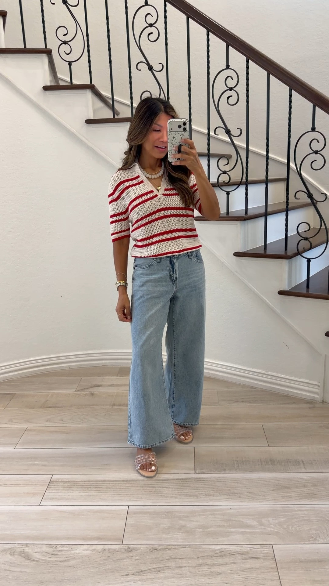 I’m 5’2” 118#ish for reference 
Top in XS
Jeans fit tts, size 26
Sandals size down runs big. 
Summer outfit, midlife women

#LTKOver40 #LTKPetite #LTKmomlife