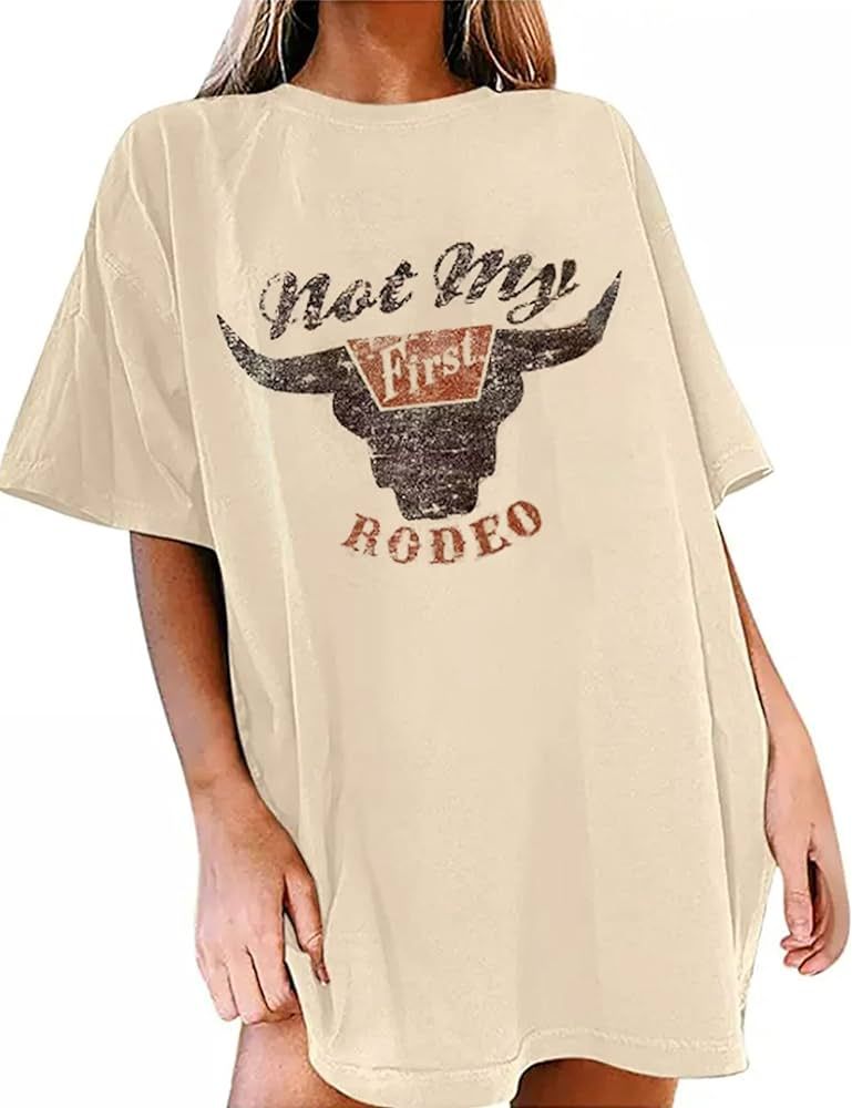 Country T-Shirt Women Oversized Not My First Rodeo Vintage Graphic Tee Cowboy Women Casual Short ... | Amazon (US)