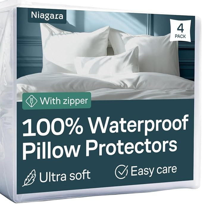 Niagara 4 Pack Waterproof Pillow Protectors Standard 20x26 Inches Smooth Zipper Premium Encasemen... | Amazon (US)