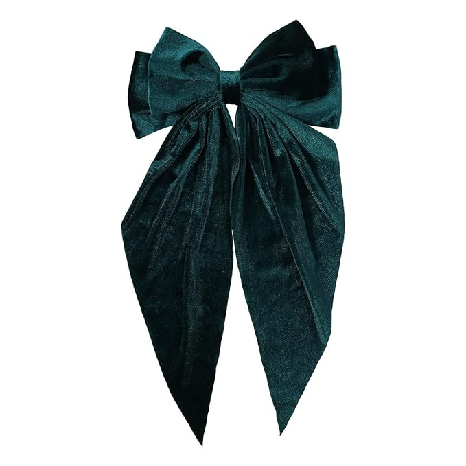Green Velvet Large Hair Bow Long Tail Bowknot Hair Barrette Clip 8.26 Inch Women Girls Fall Winte... | Amazon (US)