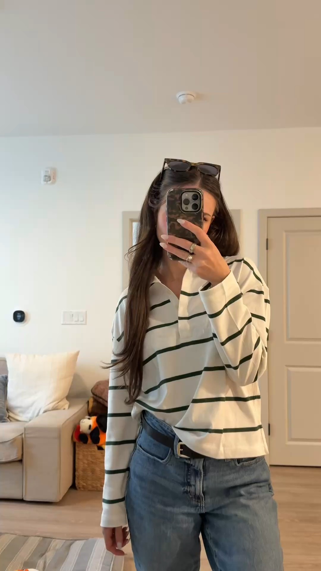 College football game day outfit 🍂🏈

[j.crew rugby, cotton striped rugby shirt, green stripes, boy friend jeans, black ballet flats, football outfit, straight leg jeans,  old navy jeans, football game look]

#LTKootd #LTKSeasonal #LTKSaleAlert