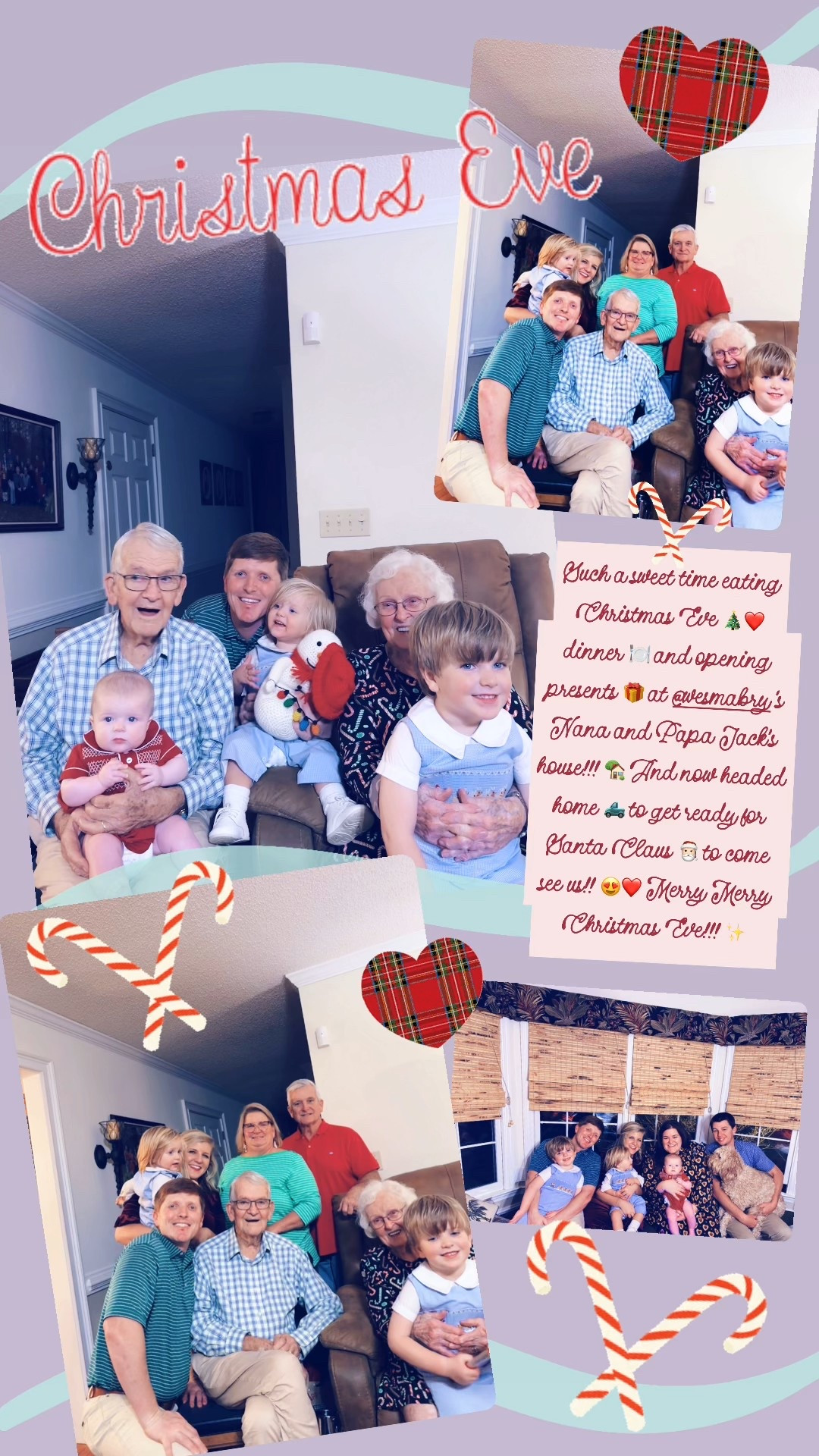 Such a sweet time eating Christmas Eve 🎄❤️ dinner 🍽️ and opening presents 🎁 at @wesmabry ‘s Nana and Papa Jack’s house!!! 🏡 And now headed home 🛻 to get ready for Santa Claus 🎅🏻 to come see us!! 😍❤️ Merry Merry Christmas Eve!!! ✨