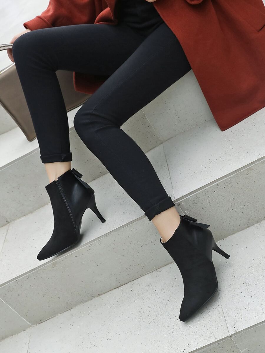 Back Zipper Point Toe Heeled Boots | SHEIN