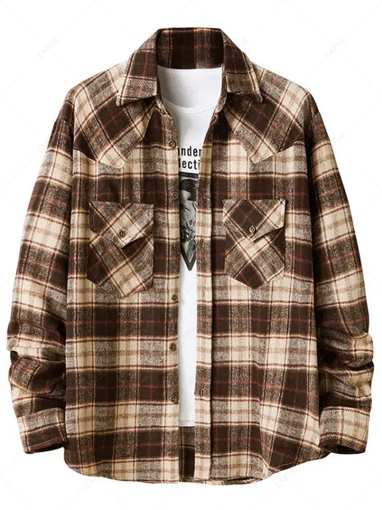 Plaid Pattern Double Pockets Flannel Shirt | ZAFUL (Global)