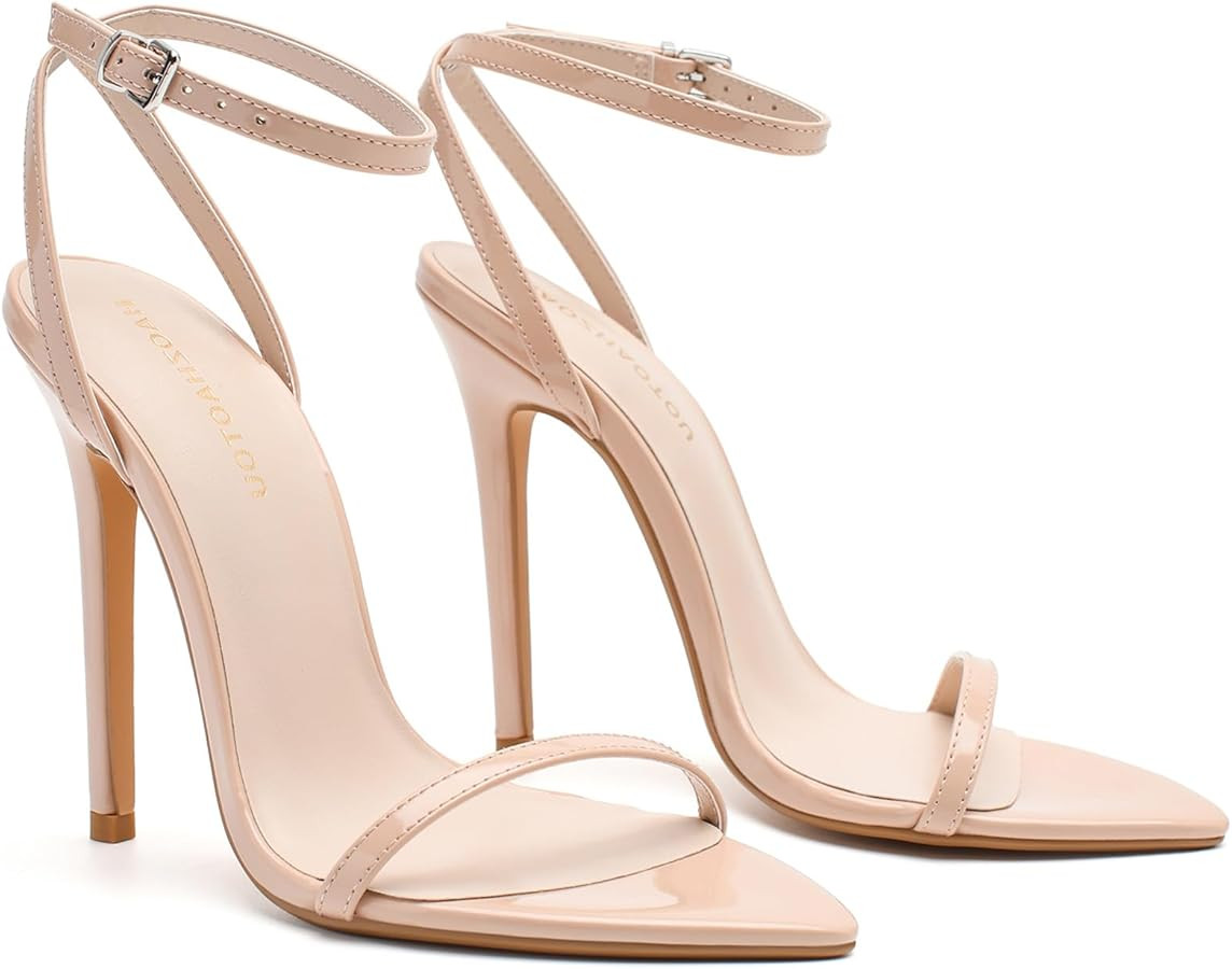 Womens Strappy Lace Up Heels Sexy Stiletto High Heeled Open Toe Strap Summer Dress Shoes | Amazon (US)