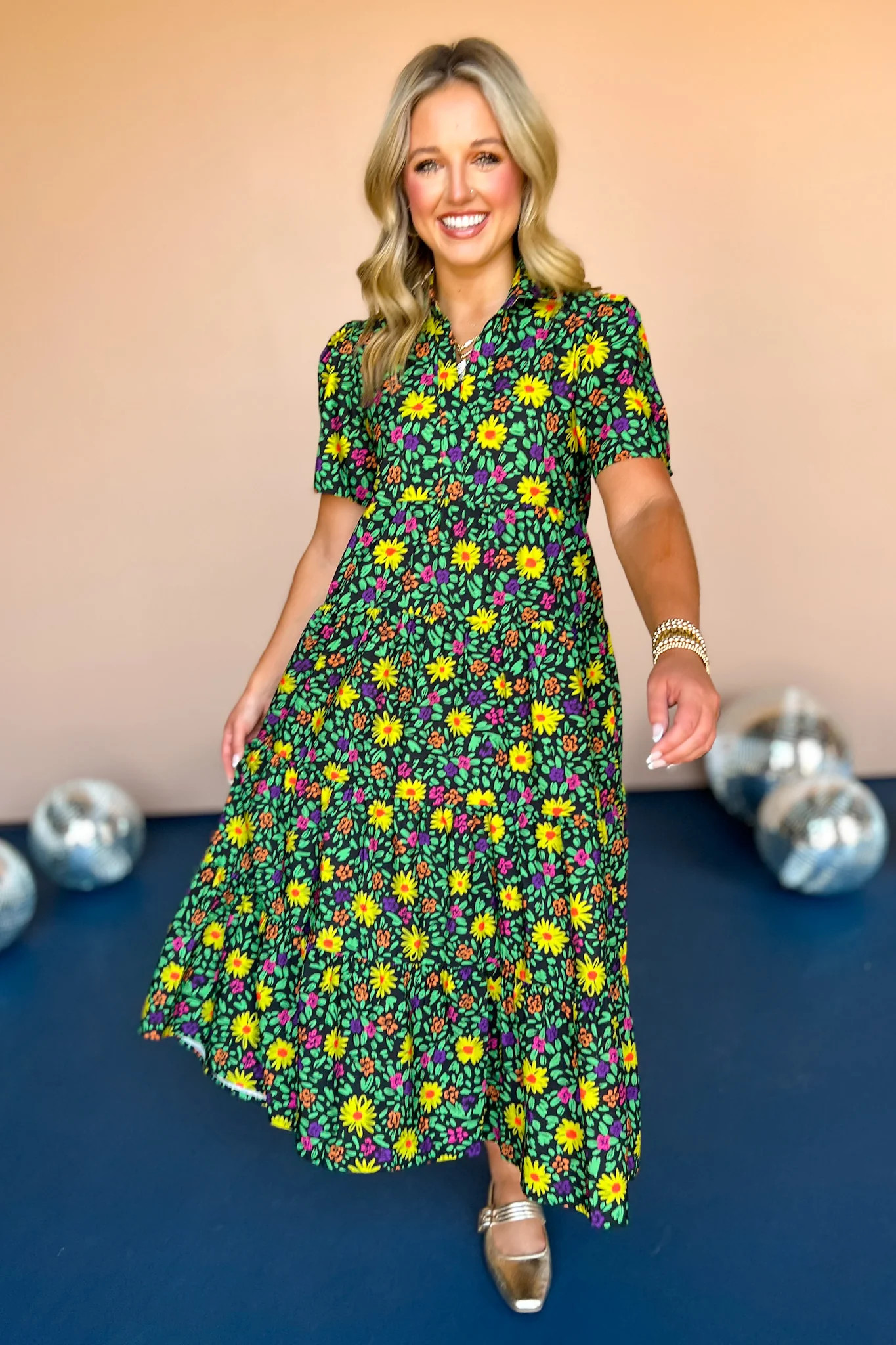 SSYS The Short Sleeve Emery Midi Dress In Black Floral | Shop Style Your Senses