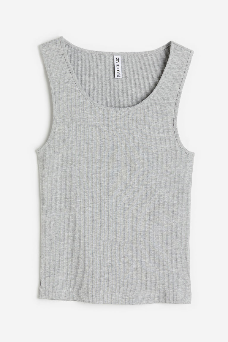 H & M - Ribbed cotton vest top - Grey | H&M (UK, MY, IN, SG, PH, TW, HK)