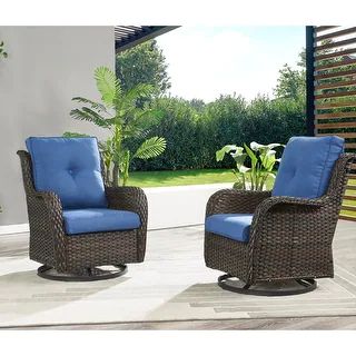 Rilyson Outdoor Wicker Swivel Club Chairs, Patio Glider Chairs (Set of 2) | Overstock