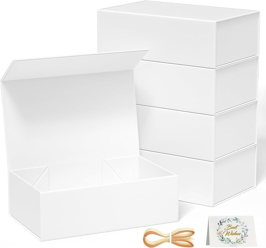 RYDDOY 5 Pack White Gift Box, 9.5x6x3'' Gift boxes for Presents with Lids Magnetic Closure Rectan... | Amazon (US)