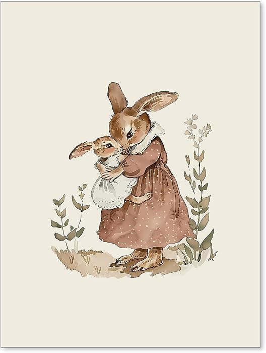 Bunny Wall Art Minimalist Cute Animal Poster Vintage Bunny Rabbit Mom and Baby Canvas Prints for ... | Amazon (US)
