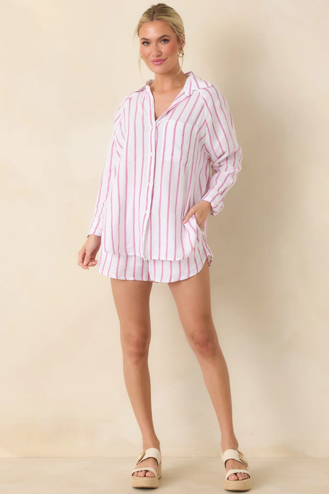Z Supply Spanish Rose Perfect Linen Stripe Top | Red Dress