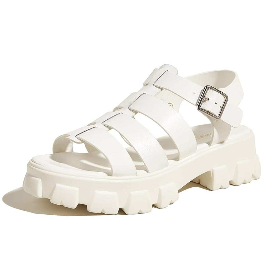 LUCKY STEP Women 's Platform Wedge Sandals Open Toe Adjustable Ankle Strap Chunky Heel | Amazon (US)