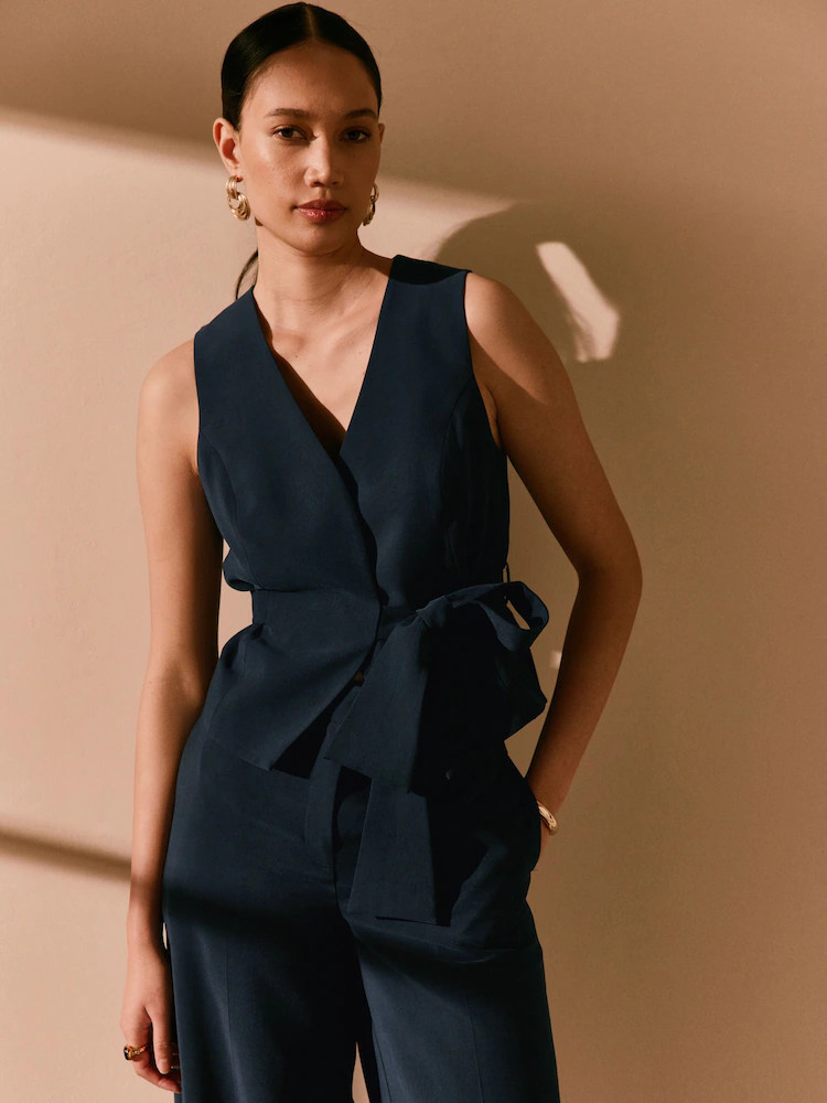 Navy Blue Waistcoat with Tie Belt | Next EU