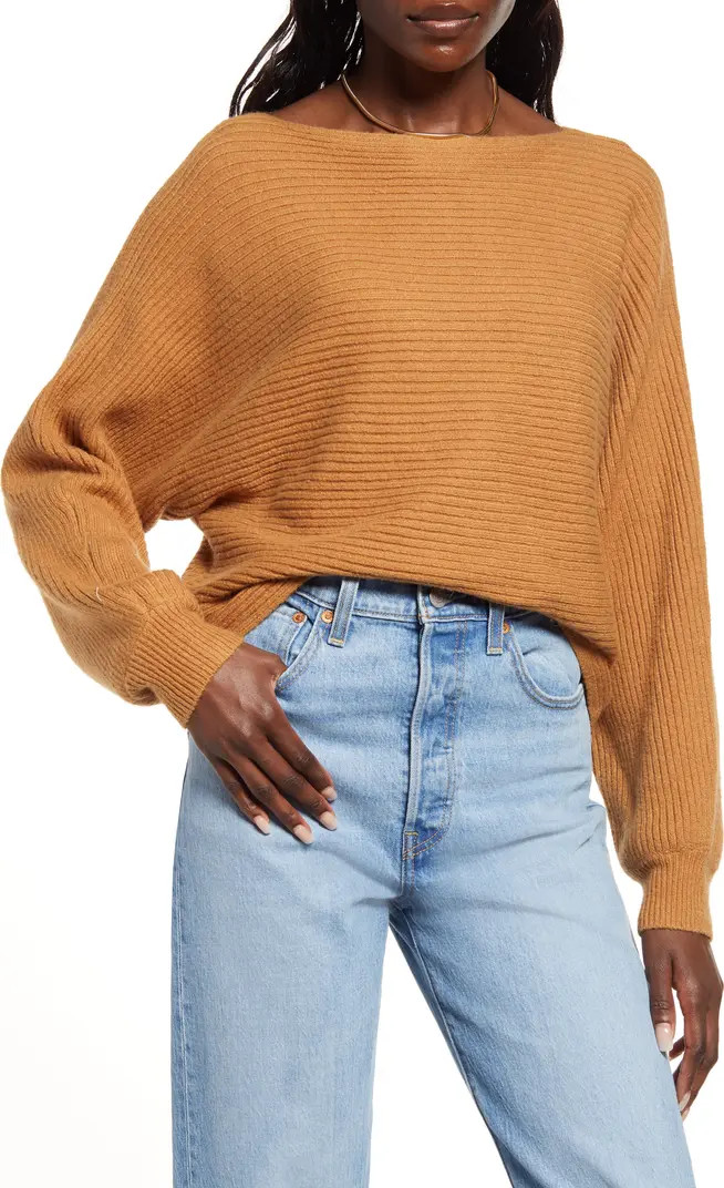 Rib Dolman Sleeve Cotton Blend Sweater | Nordstrom