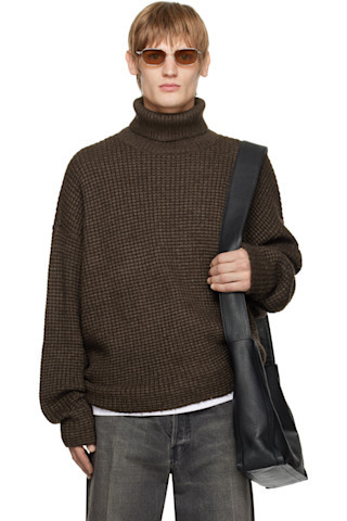 Brown Heavy Waffle Turtleneck | SSENSE