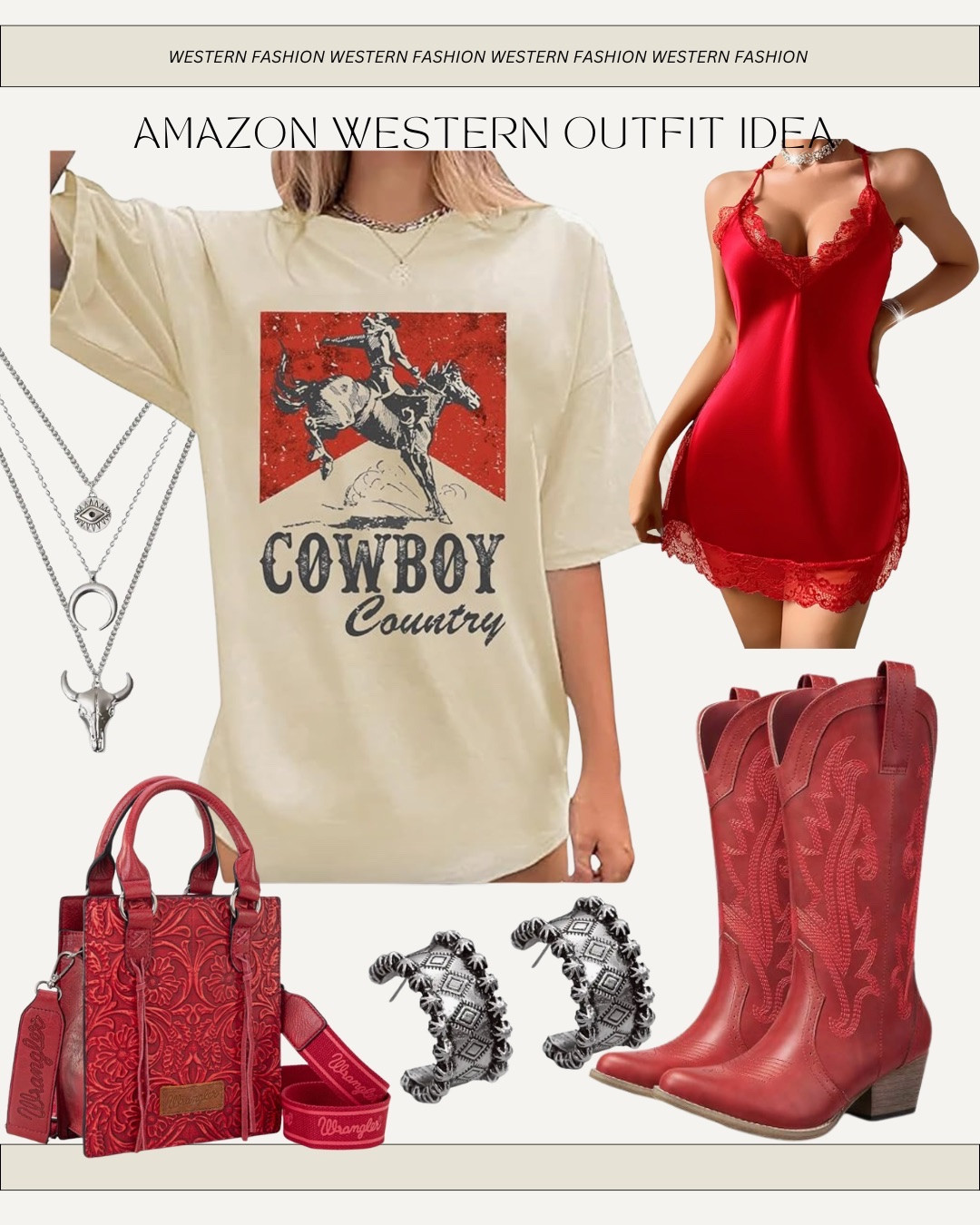 Western fashion, Amazon country concert outfit idea how to style a T-shirt, dress, red white and blue Rodeo