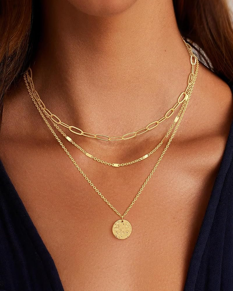 Layered Gold Necklace for Women, 14K Gold Plated Necklace Stack for Women, Dainty Adjustable Gold... | Amazon (US)