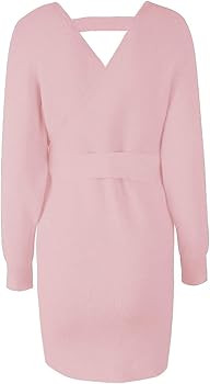 Mansy Women's Sexy Cocktail Batwing Long Sleeve Backless Mock Wrap Knit Sweater Mini Dress | Amazon (US)