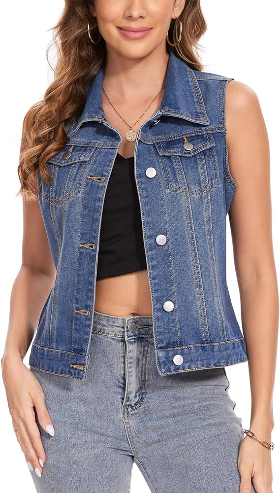 MISS MOLY Women's Crop Distressed Ripped Jean Vests Classic Sleeveless Jean Vest Jackets With Fla... | Amazon (US)