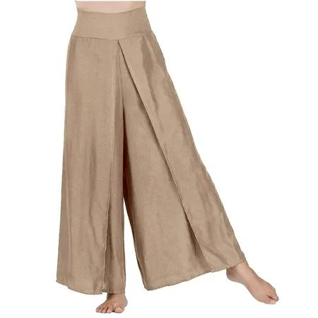 Wide Leg Pants for Women High Waisted Cotton Linen Palazzo Pants Split Casual Loose Flowy Summer Lou | Walmart (US)