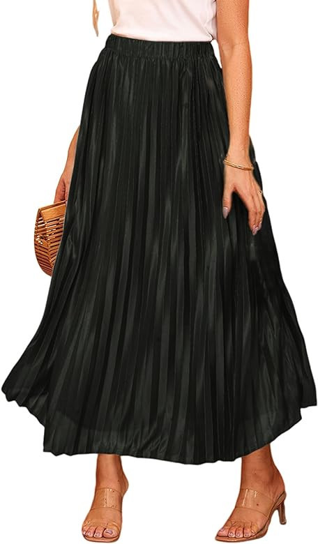 EARKOHA Women Pleated Maxi Skirt Metallic Accordion Shiny Elastic High Waist A Line Fall Party Lo... | Amazon (US)