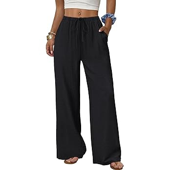 Sampeel Wide Leg Pants for Women Flowy Palazzo Drawstring Elastic Waist Trousers with Pockets Sum... | Amazon (US)