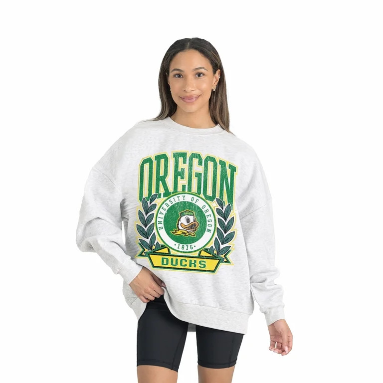 Women's Gameday Couture Gray Oregon Ducks Premium Fleece Drop Shoulder Oversized Pullover Sweatsh... | Walmart (US)
