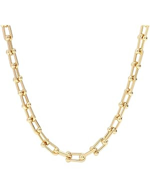 14K Gold Plated U Shaped Bamboo Lock Chain Paperclip Chains Adjustable Necklace for Women Gold Pl... | Amazon (US)