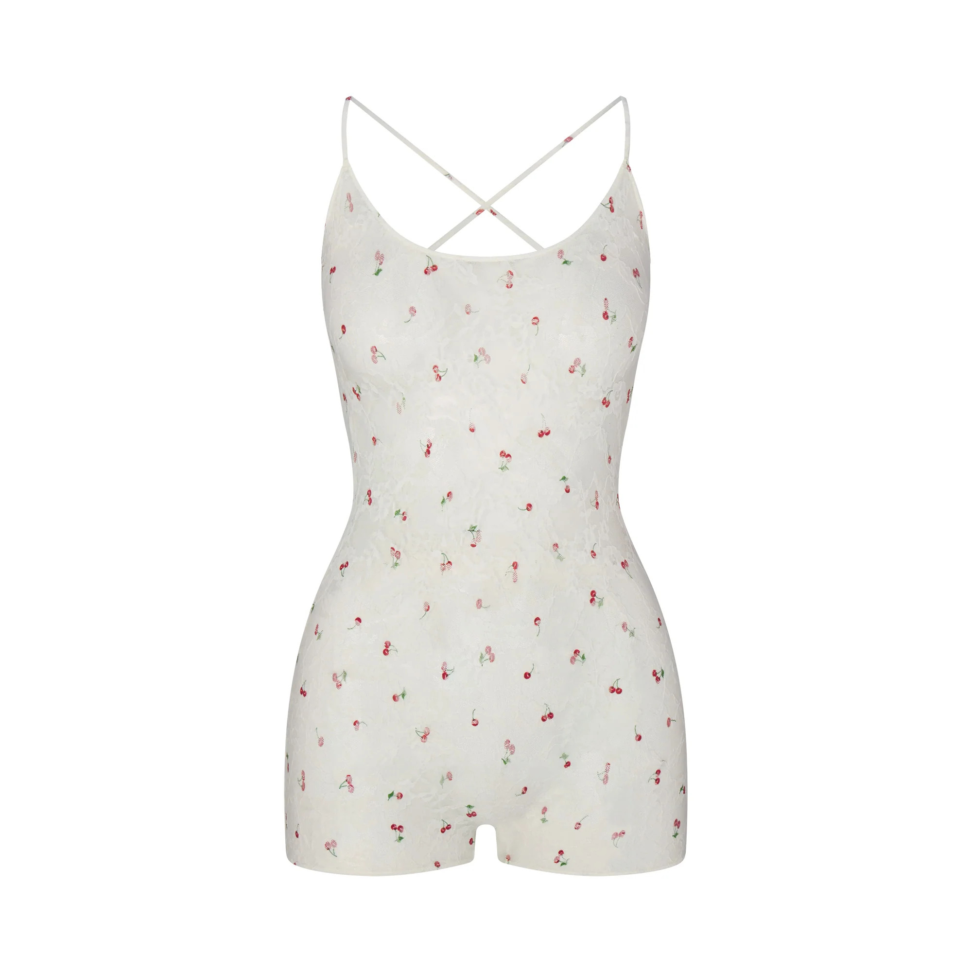 STRETCH LACE LOW BACK ONESIE | IVORY CHERRY PRINT | SKIMS | SKIMS (US)