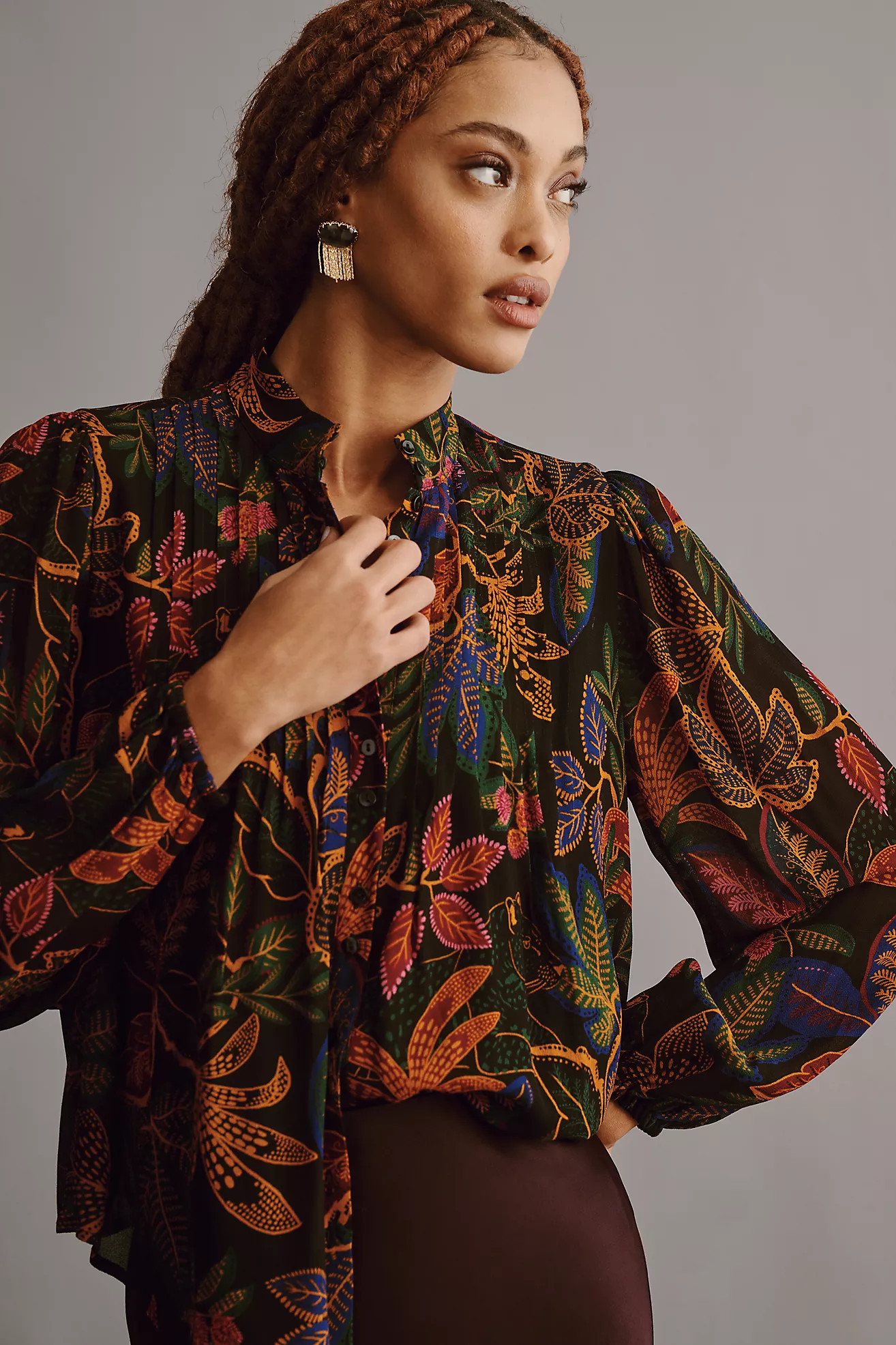 Farm Rio Mock-Neck Billow Blouse | Anthropologie (US)