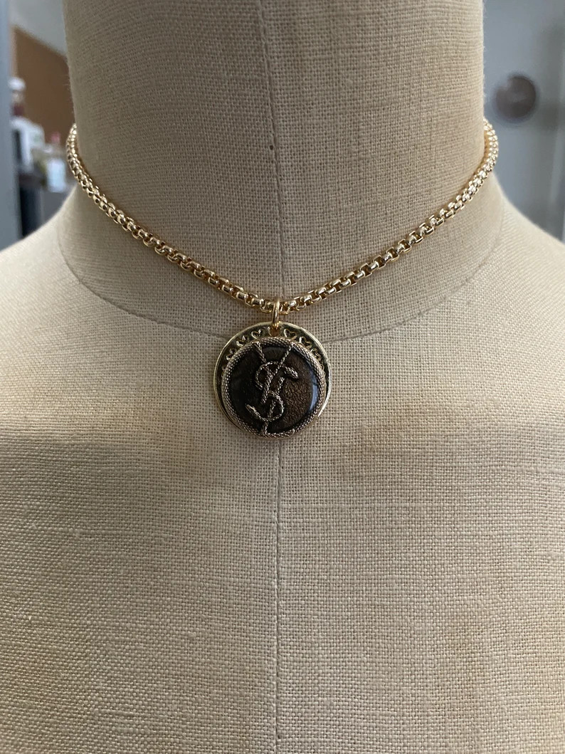 Chunky luxury gg button cc necklace gold | Etsy (US)