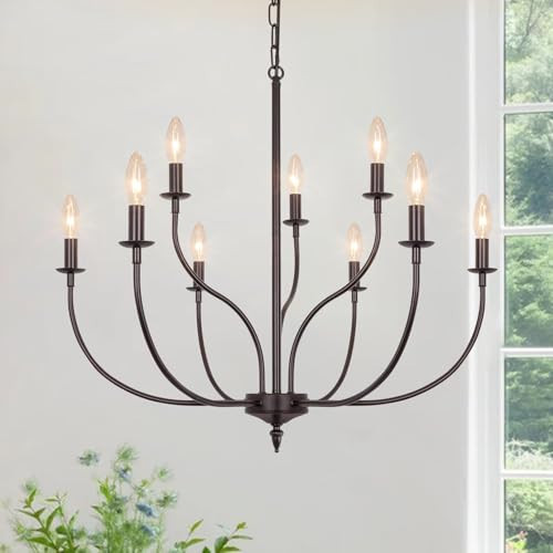 Rviezza 9-Light Farmhouse Chandelier for Dining Room, 2-Tier Oil Rubbed Bronze Chandelier, Rustic Industrial Modern Chandelier for Living Room, Bedroom, Entryway, Kitchen | Amazon (US)