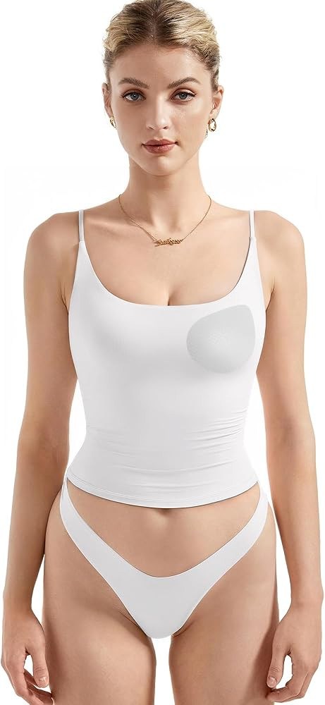 SUUKSESS Women Padded Scoop Neck Tank Tops Double Line Going Out Basic Camisole Top | Amazon (US)