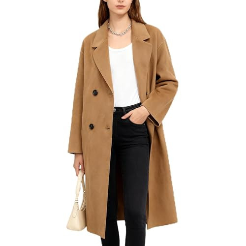 Darkyazi Womens Winter Coat Long Wool Pea Coat Double Breasted Coat Classic Notched Lapel Jackets Trench Coat Outwear(Camel,S) | Amazon (US)