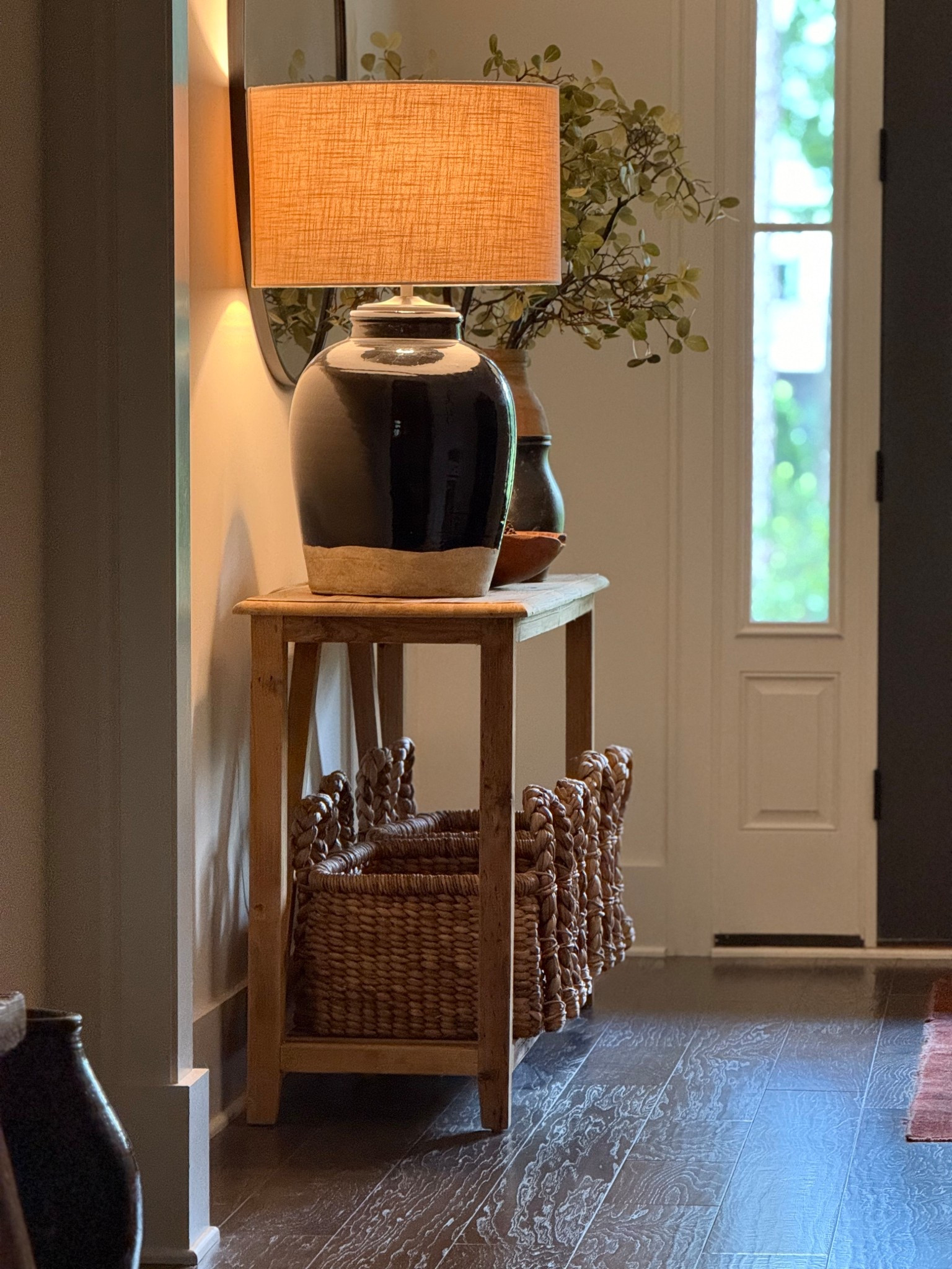 The small version of this lamp in green is on sale! Entryway decor, entryway table, baskets, summer interiors, ceramic lamp, antiques.

#LTKHome #LTKSummerEdit #LTKSaleAlert