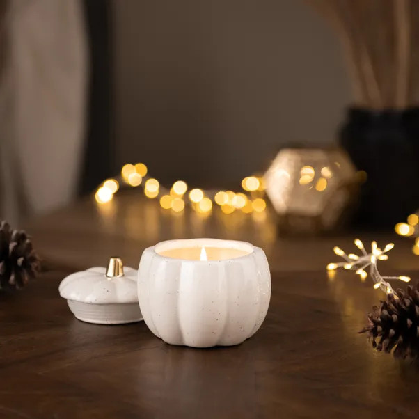 Mulberry & Rhubarb Ceramic Pumpkin Candle | Dunelm