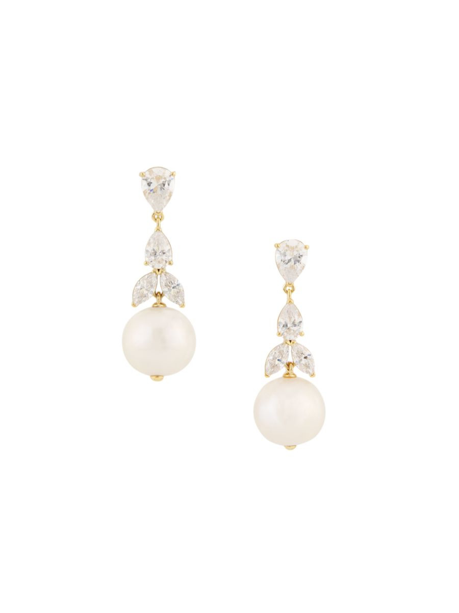 Anna 18K-Gold-Plated, Freshwater Pearl & Cubic Zirconia Drop Earrings | Saks Fifth Avenue