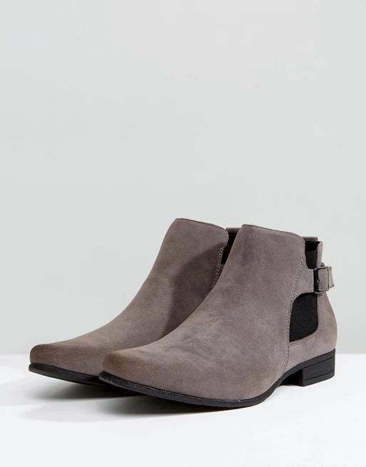 ASOS Chelsea Boots In Gray Faux Suede With Strap Detail | ASOS US