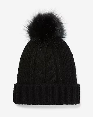 Cable Knit Pom Beanie Women's Black | Express
