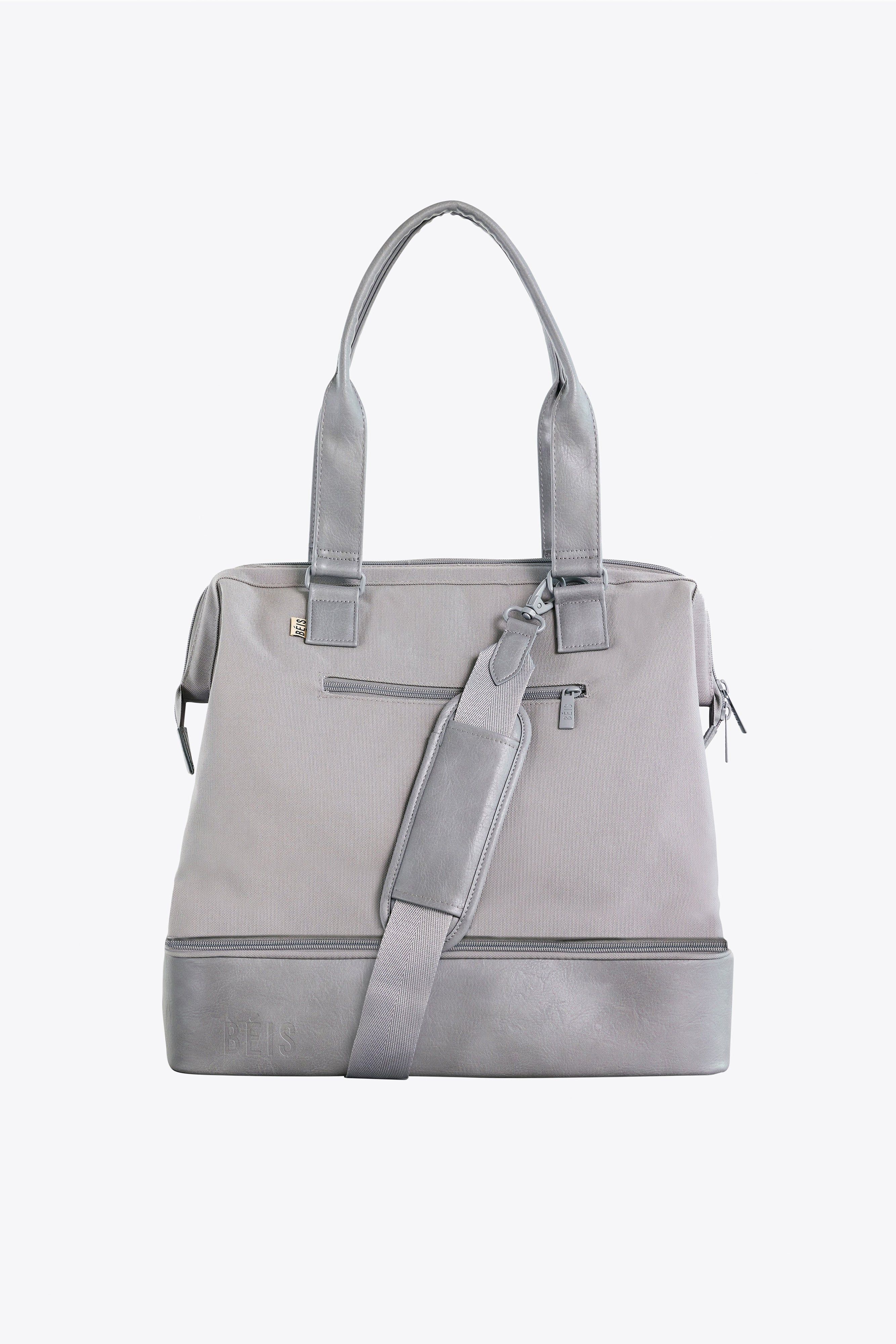 BÉIS 'The Convertible Mini Weekender' In Grey - Small Grey Weekender Bag & Overnight Bag | BÉIS Travel