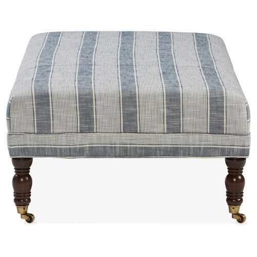 Options Ottoman, Blue/Cream | One Kings Lane