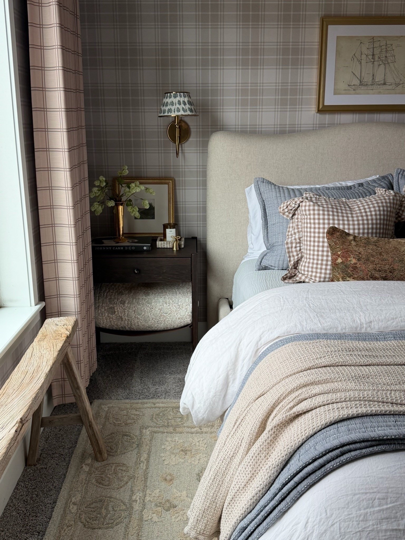 The plaid room has my heart as of lately 🤍  This rusfic bench has moved around our home from room to room. It’s such a simple yet beautiful way to add charm. 

#LTKHome